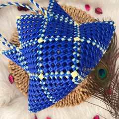 Vriksham Neon Star-Shaped Knot With Blue & Cream Color Artisan Tote Bag-KRG2168