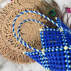 Vriksham Neon Star-Shaped Knot With Blue & Cream Color Artisan Tote Bag-KRG2168