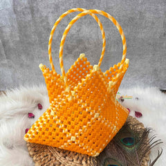Vriksham Neon Star-Shaped Knot With Orange & Cream Color Artisan Tote Bag-KRG2167