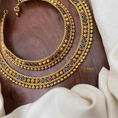 Vriksham Classic 4 Red & Green Dot Pear Bridal Gold Look Anklet-G21240