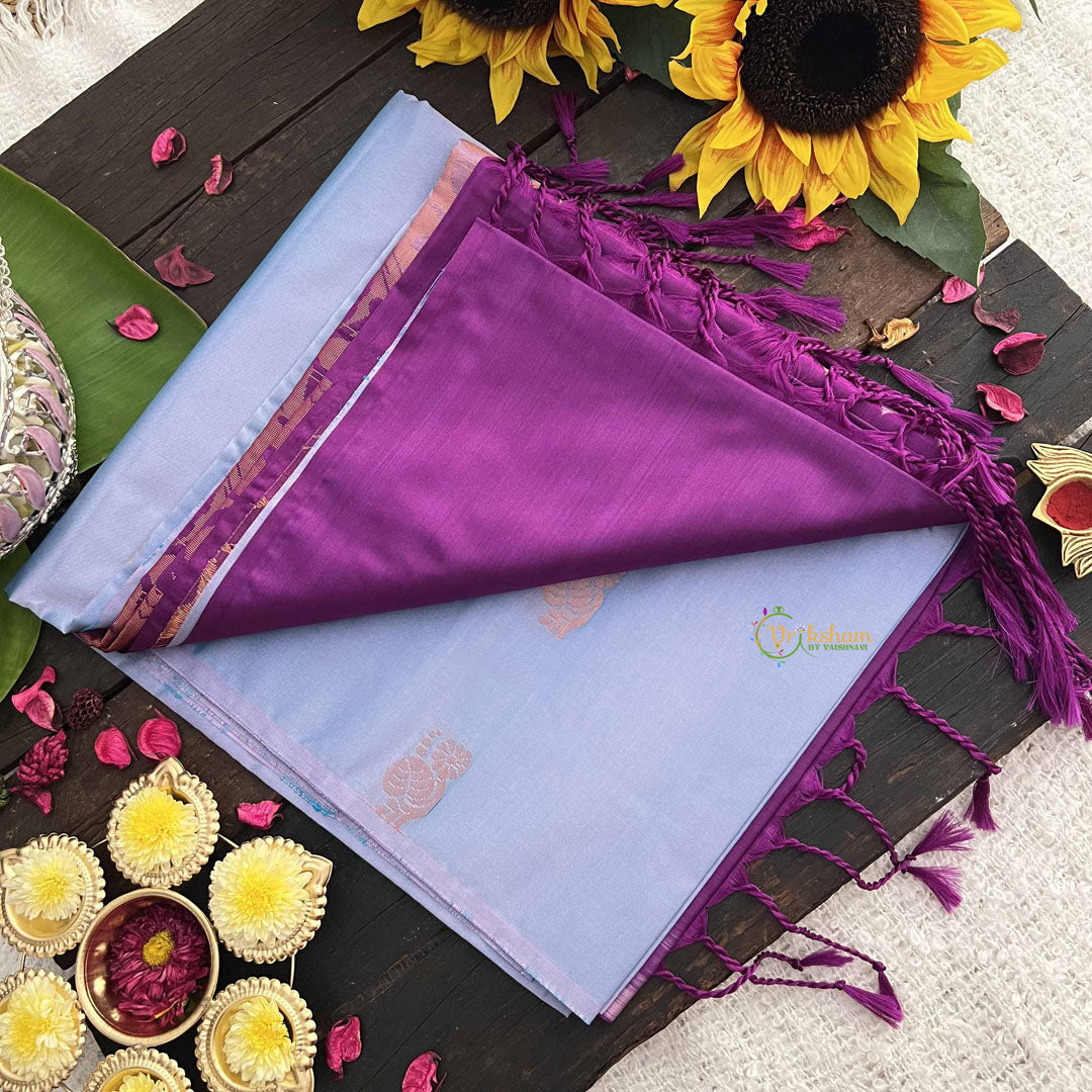 Vriksham Columbia Blue With Purple Pallu Soft Silk Saree-VS4869