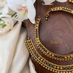 Vriksham Classic 4 Red & Green Dot Pear Bridal Gold Look Anklet-G21240