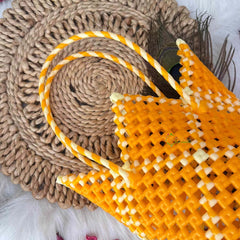 Vriksham Neon Star-Shaped Knot With Orange & Cream Color Artisan Tote Bag-KRG2167