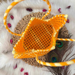 Vriksham Neon Star-Shaped Knot With Orange & Cream Color Artisan Tote Bag-KRG2167