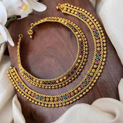 Vriksham Classic 4 Red & Green Dot Pear Bridal Gold Look Anklet-G21240