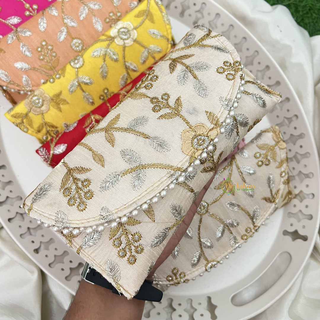 Return Gift Embroidered Silk Clutch Purses-Floral Zari Work-Set Of 6-RG335