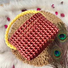 Vriksham Handmade Square Dual-Tone Maroon With Cream Handle  Plastic Wire Basket Bag-KRG2169