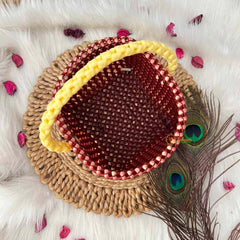 Vriksham Handmade Square Dual-Tone Maroon With Cream Handle  Plastic Wire Basket Bag-KRG2169