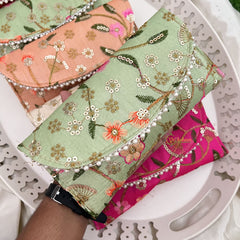 Return Gift Hand Bags-Bandhani Royale Clutch Purse With Thread Work-6 Pieces Set-RG299