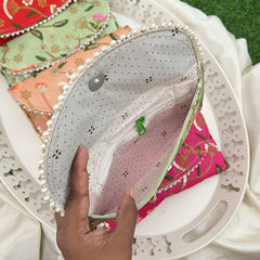 Return Gift Hand Bags-Bandhani Royale Clutch Purse With Thread Work-6 Pieces Set-RG299