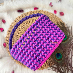 Vriksham Handmade Square Dual-Tone Pink With Purple Handle  Plastic Wire Basket Bag-KRG2170