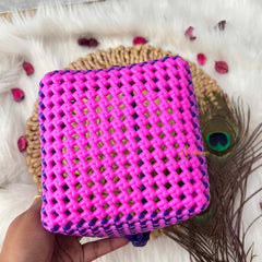 Vriksham Handmade Square Dual-Tone Pink With Purple Handle  Plastic Wire Basket Bag-KRG2170