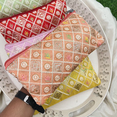 Return Gift Hand Bags-Embroidered Zipper Purse With Thread Work-6 Pieces Set-RG300