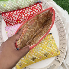 Return Gift Hand Bags-Embroidered Zipper Purse With Thread Work-6 Pieces Set-RG300