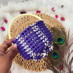 Vriksham Handmade Purple and Cream Plastic Wire With Woven Handle Basket Bag-KRG2171
