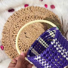 Vriksham Handmade Purple and Cream Plastic Wire With Woven Handle Basket Bag-KRG2171