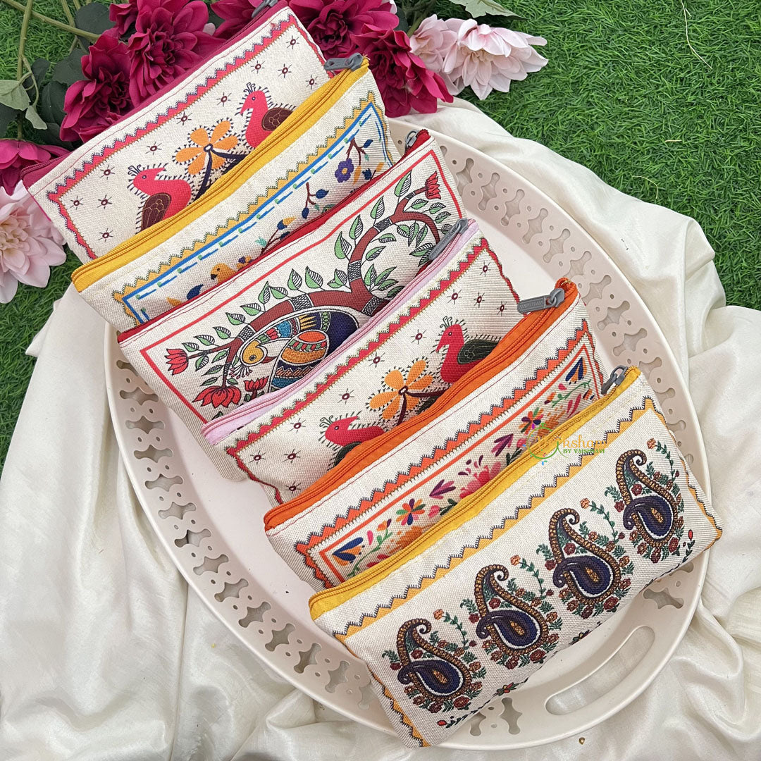 Return Gift Hand Bags-Ethnic Printed Canvas Pouches-6 Pieces Set-RG302