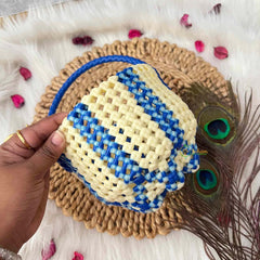 Vriksham Handmade Blue and Cream Plastic Wire With Woven Handle Basket Bag-KRG2172
