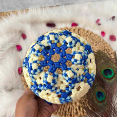 Vriksham Handmade Blue and Cream Plastic Wire With Woven Handle Basket Bag-KRG2172