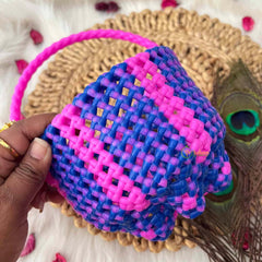 Vriksham Handmade Blue & Pink Plastic Wire With Woven Handle Basket Bag-KRG2173