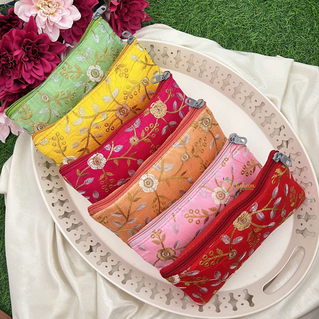 Return Gift Hand Bags-Floral Design With Thread Work Pouches-6 Pieces Set-RG303