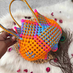 Vriksham Traditional Indian Orange, Blue, and Pink Wire Koodai & Pointed Zig-Zag Rim Design-KRG2174