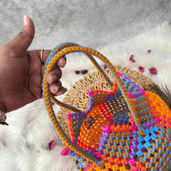 Vriksham Traditional Indian Orange, Blue, and Pink Wire Koodai & Pointed Zig-Zag Rim Design-KRG2174