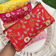 Return Gift Hand Bags-Floral Design With Thread Work Pouches-6 Pieces Set-RG303
