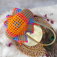 Vriksham Traditional Indian Orange, Blue, and Pink Wire Koodai & Pointed Zig-Zag Rim Design-KRG2174