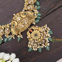 Vriksham Designer AD Stone Long Neckpiece-Coral-Aqua Green Beads-G21263