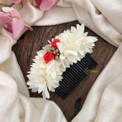 Vriksham Artificial Pichi Red Rose Flower Hair Comb-Golden Pearl-HF-H1040