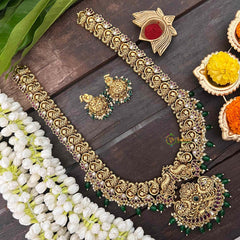 Vriksham Premium Gold Look Alike Temple Haram-Green Beads-G21372