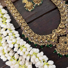 Vriksham Premium Gold Look Alike Temple Haram-Green Beads-G21372
