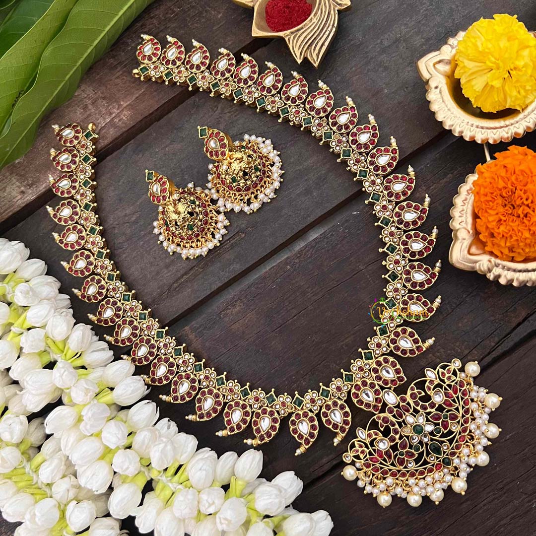 Vriksham Elegant Peacock Pendant With Maanga Long Haram-Pearl-G19149