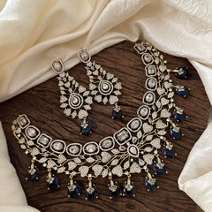 Stylish Victorian Diamond Choker- Blue Beads-VV1464