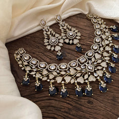 Stylish Victorian Diamond Choker- Blue Beads-VV1464