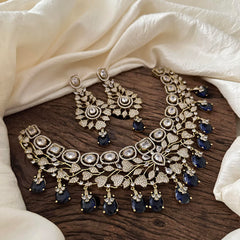 Stylish Victorian Diamond Choker- Blue Beads-VV1464