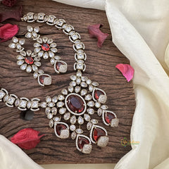 Exclusive Red Victorian Diamond Short Neckpiece-VV1946