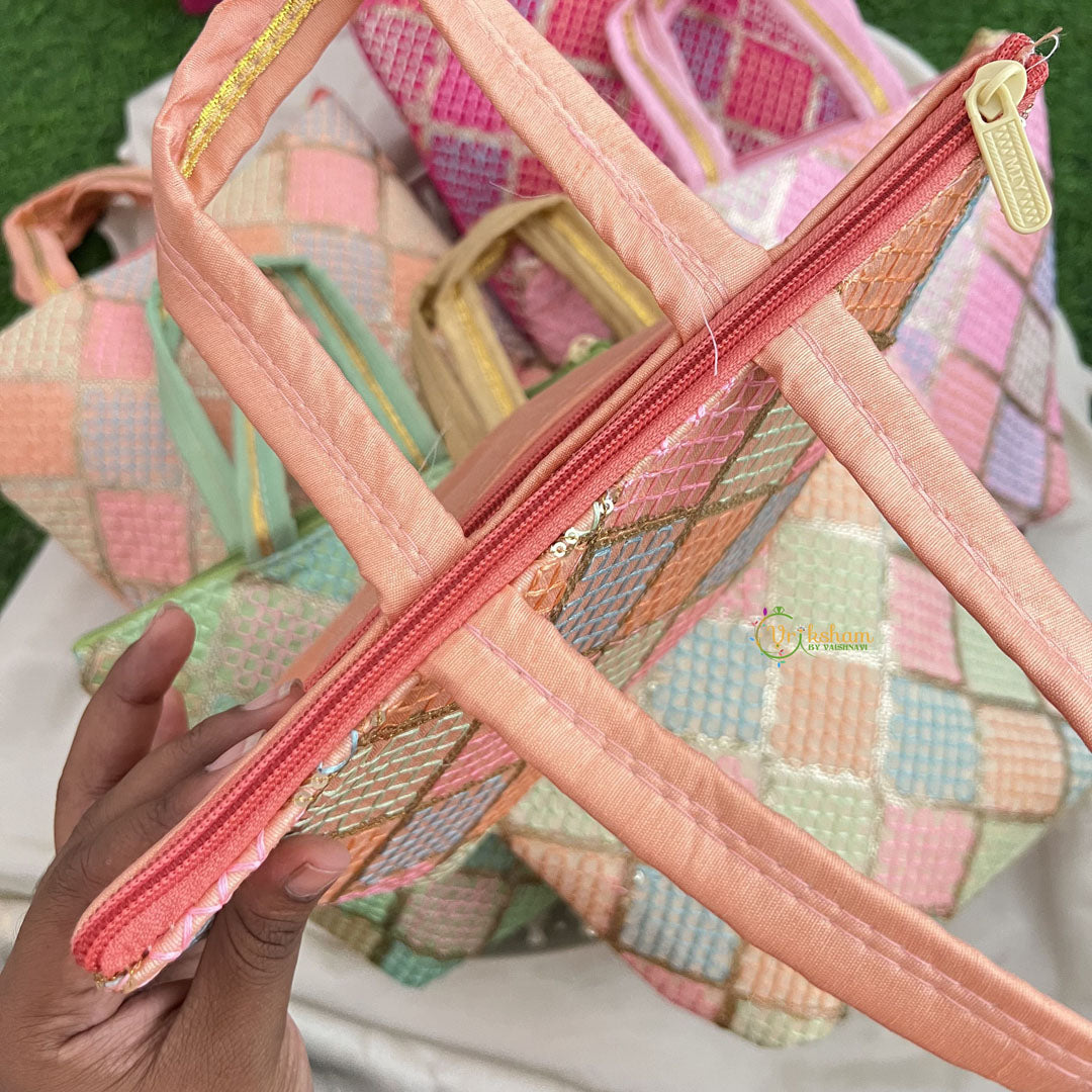 Return Gift Small Size Hand Bags-Square Design Thread Work-6 Pieces Set-RG311