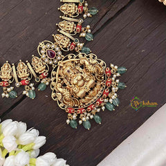 VrikshamAntique Peacock Lakshmi Long Neckpiece-Colar-Green Beads-Pearls -G21262