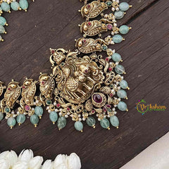 Vriksham Gold Polish Long Elephant Haram-Red-Aqua Green Bead-Pearl-G21254