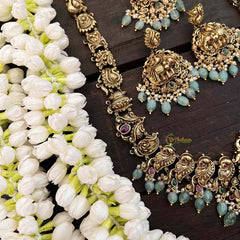 Vriksham Gold Polish Long Elephant Haram-Red-Aqua Green Bead-Pearl-G21254