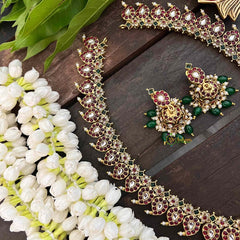 Vriksham Elegant Floral Design Pendant With 36 Manga Long Haram-Green Bead-G21253