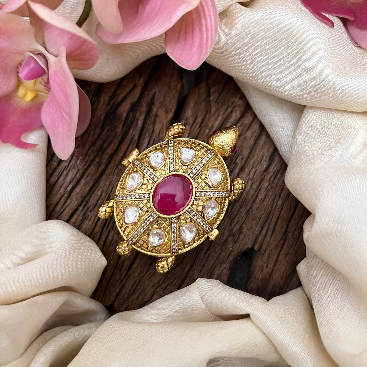 Vriksham Heritage Tortoise Gold Plated With Pink Accents Kumkum-G21870