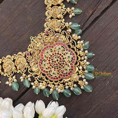 Vriksham Designer Floral Pendant Haram-Aqua Green Bead-Pearl-G21251