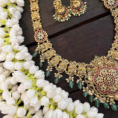 Vriksham Designer Floral Pendant Haram-Aqua Green Bead-Pearl-G21251