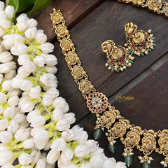 Vriksham Designer Floral Pendant Haram-Aqua Green Bead-Pearl-G21251