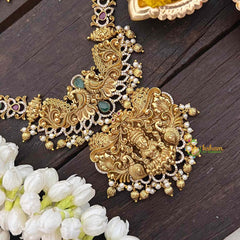 Vriksham Exquisite AD Stone Lakshmi Pendant Long Neckpiece-Red Green & White-G21249