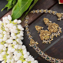 Vriksham Exquisite AD Stone Lakshmi Pendant Long Neckpiece-Red Green & White-G21249