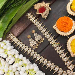 Vriksham  Precious Kemp Reversible Pendant Peacock Haram-Gold Bead-G21255